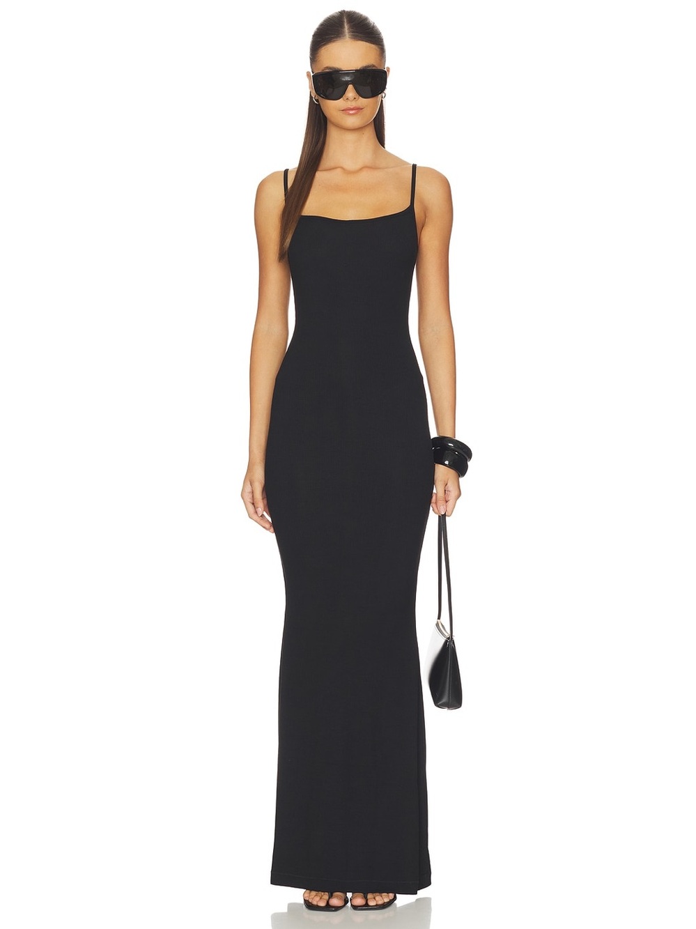 SKIMS Soft Lounge Long Slip Dress Onyx Black Ribbed Bodycon Maxi Dress S